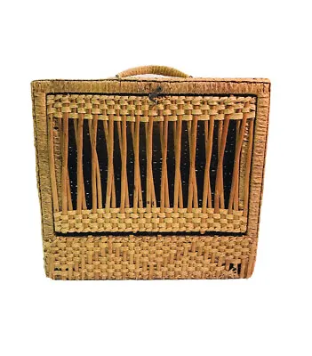 Vintage Wooden Woven Wicker Style Suitcase Picnic Basket Rattan Display Suitcase • $29.40