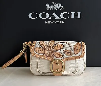 Coach Limited Bleeker Fabric & Vachetta Leather Floral AppliquÉ Wristlet • $249