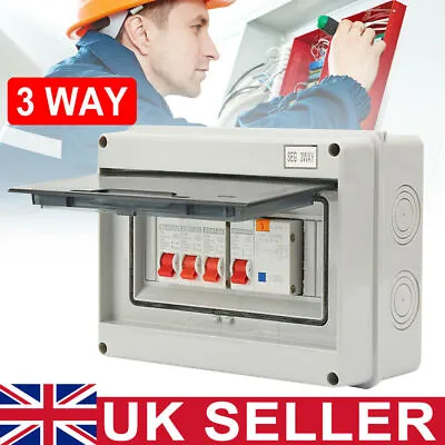 £18.69 • Buy 3 Way Consumer Unit Fuse Box 3 MCB Circuit Breakers Isolator Shed Garage Caravan