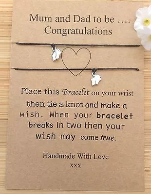 Mum And Dad To Be .. Congratulations Wish Bracelet Black  And Tiny Feet Charms • £3.99