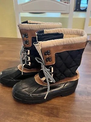 Women Sz 6 Eddie Bauer Brown Leather Snow Duck Boot Sherpa Lined Handcrafted • $19.99