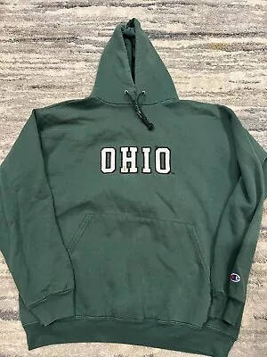 VTG Ohio Bobcats Hoodie Mens Size Large Green University Sweatshirt Champion • $55