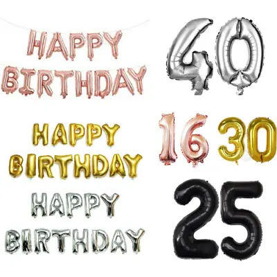 £1.65 • Buy 16  Foil Numbers Balloons Self Inflating Happy Birthday Age Foil Banners Baloons