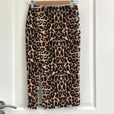 Rrp £20: Missguided Polyester Leopard Print Sexy Split Midi Bodycon Tube Skirt • £4.88