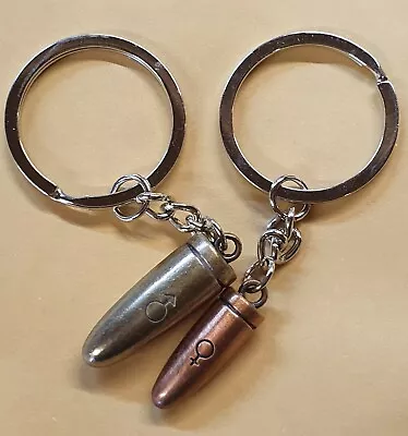 Set Of 2 Lovers Male & Female Couples Bronze Bullets Keyrings Gift UK Seller • £3.95