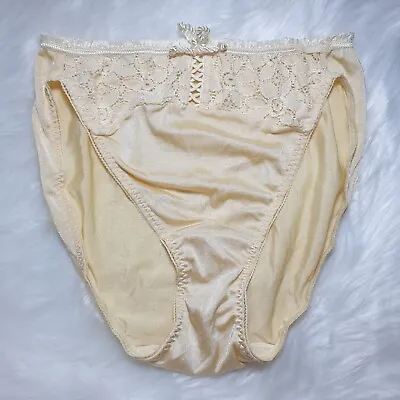 Slippery Yellow Panty Sissy Nylon Lace Bikini Hi Leg Brief Size Small Hip 32-36  • $29.26