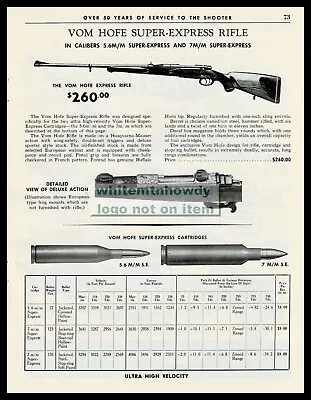 $12.99 • Buy 1964 VOM HOFE Express Rifle  And Cartridges Bullets Vintage PRINT AD