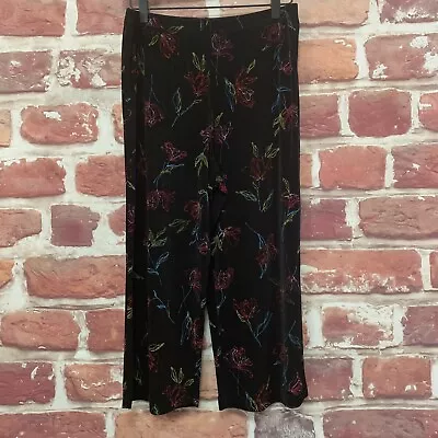 Vikki Vi Pants Womens Medium Black Multicolor Floral Flowy Slinky Wide Leg Crop • $21.24
