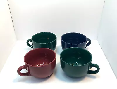 Set Of 4 Oversized Wide Mouth Coffee Latte Mug Soup Chili Bowl Vintage • $29.99