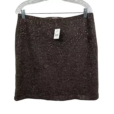 J. Jill Skirt Sequin Wool Blend Lined Walnut Brown Side Zip Women Size 10 • $41.99