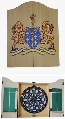 Vtg Dartboard King Of Arms Lions Knights Crest Wooden Wall Cabinet 19.5x15.5 80s • $28.80