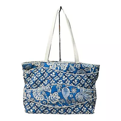 Vera Bradley Blue Lagoon Tote Purse Bag Making Waves Large White Vinyl Handles • $35