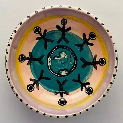 $12.95 • Buy Studio Art Pottery Bowl Wheel Thrown Handmade Stick Figures Earth Signed Bonnie