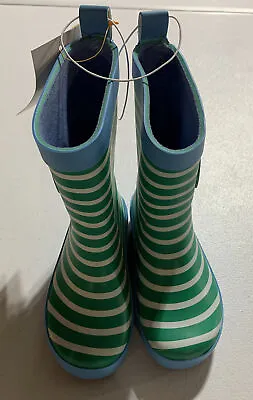 Toddler Boys Garden Rain Boot Green Blue Stripe Kid 7/8 Small Sun Squad New • $6.99