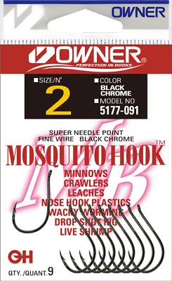 Brand New - Owner 5177 Mosquito Fishing Hook Pocket Pack - Choose Size • $5.91