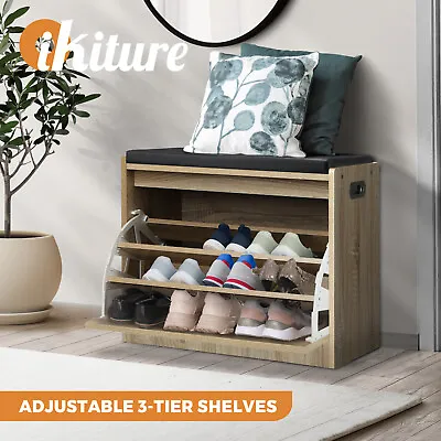 $80.90 • Buy Oikiture Shoe Cabinet Bench Shoes Storage Rack Cupboard Shelf Wooden 15 Pairs
