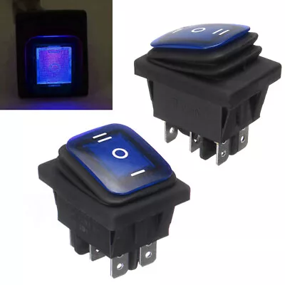 Waterproof 3-Position Rocker Switch Blue LED ON/OFF/ON 6-Pin DPDT AC 10A/250V • $6.95