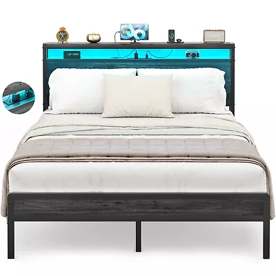 Full/Queen/King Size Bed Frame With Charging Station & LED Lights &  Headboard • $119.99