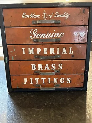 Vintage Imperial Brass Fittings Metal Display Case Storage Cabinet 5 Drawers • $250