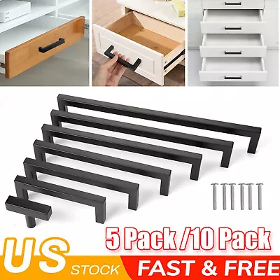 Matte Black Square Modern Cabinet Handles Pulls Kitchen Drawer Stainless Steel  • $11.55