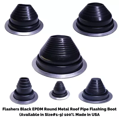 Flashers Black EPDM Round Metal Roof Pipe Flashing Boot (Size#1-9) Made In USA • $15.95