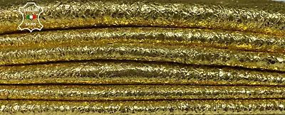 METALLIC GOLD Crispy Crinkle Crackle Lambskin Leather 2 Skins 15sqf 1.0mm #B2913 • $75