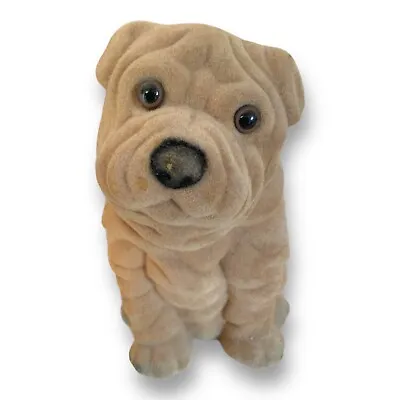 Vintage Flocked Shar Pai Wrinkled Dog Piggy Bank Coin Holder 5.75  Blow Mold • $12.75