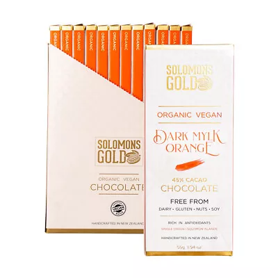 ^ Solomons Gold Organic Vegan Dark Mylk Orange Chocolate 55g X 12 Bars  • $77.62