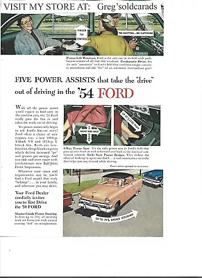 1954  Ford Print Ad:   Five Power Assists That Take The Drive Out Of Driving.  • $2.99