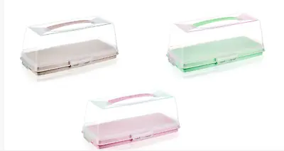 Rectangle Large Plastic Cake Bread Storage Cupcake Caddy Carrier Container Lid • £9.39
