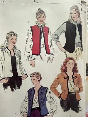 Uncut Vintage 1980's Vogue Waistcoats & Jacket Sewing Pattern • £4.99