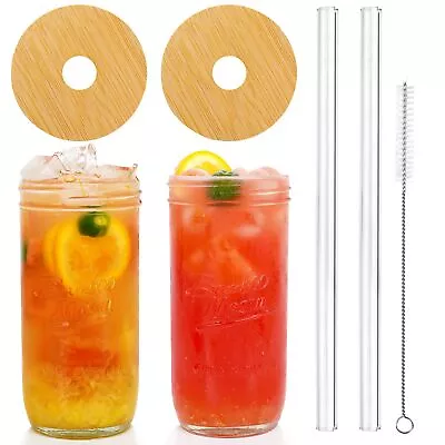 Mason Jar With Lid And Straw 24oz Wide Mouth Boba Cup Reusable Drinking Glas... • $30.05