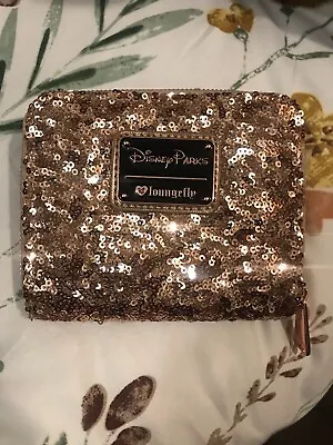 Disney Parks Loungefly Rose Gold Sequins Wallet With Minnie Mouse Ears And Bow • $40