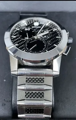 Movado Mens Watch 0606551 Vizio Swiss Quartz Chronograph Black Dial Silver Steel • $799.99