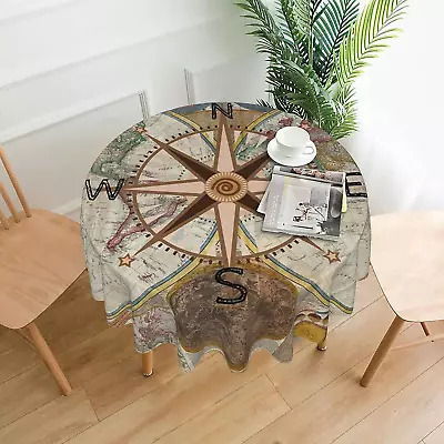 Nautical Map World Compass Rose Travel Round Tablecloth 60 Inch Fabric Dining Ta • $23.32