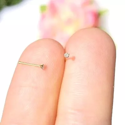 Genuine Diamond 14K YELLOW GOLD 20G NOSE STUD DIMPLE Nostril RING Body Jewelry • $49.99