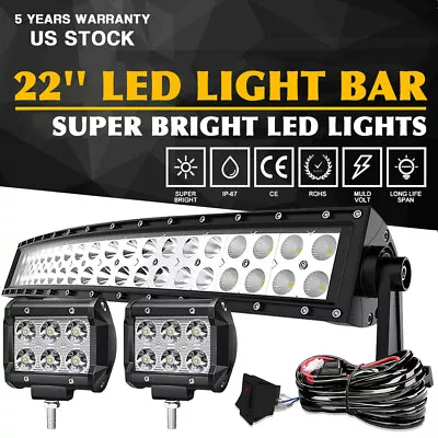 22inch LED Light Bar Flood Spot Combo+ 2X 4  Pods For Offroad Truck SUV ATV 4WD • $58.55