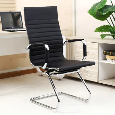 Cantilever PU Leather Dining Carver Side Arm Chairs Seat Home Office Chrome Legs • £83.95