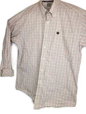 Cinch Western Shirt Mens Small Brown Blue Plaid Long Sleeve Button Up  Flip Cuff • $15