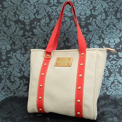 LOUIS VUITTON Antigua Cabas MM Canvas Beige Tote Bag Shoulder Bag #3 Rise-on • £368.81