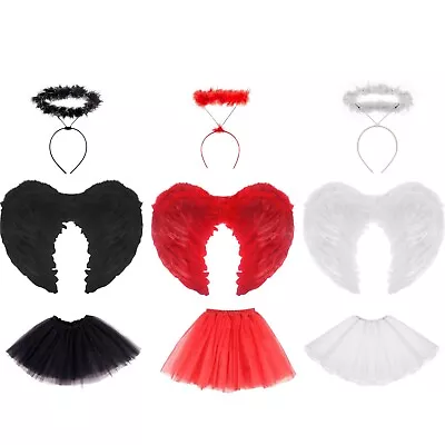 £7.99 • Buy Adult Angel Fairy Feather Wings Halo Halloween Fancy Dress Costume Outfit Party