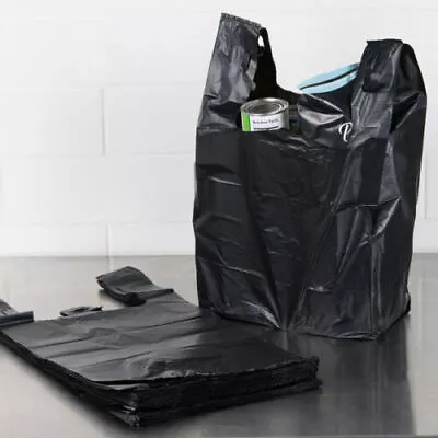 1/6 21 X 6.5 X 11.5 Heavy Duty .87 Mil  BLACK T-Shirt Plastic Shopping Bags • $75.99