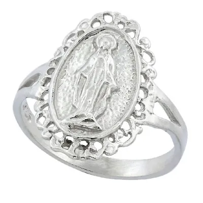 Sterling Silver High Polished Finish Virgin Mary Miraculous Medal Ring • $19.99