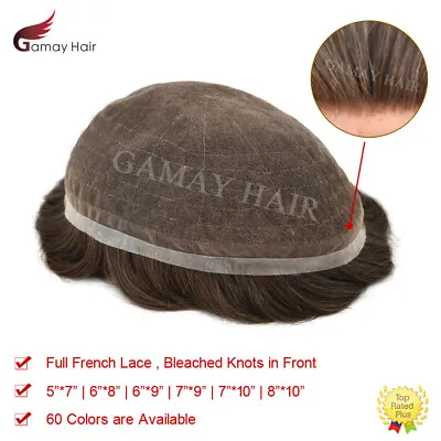 Full French Lace Mens Toupee Hairpiece Bleached Human Hair Replacement System US • $217.55