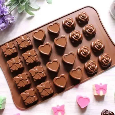 Rose Heart Chocolate Mould Fondant Valentine Cake Candy Ice Cube Jelly Wax Mold • £2.99