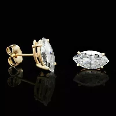 14k Yellow Gold Plated 2Ct Marquise Cut Lab-Created Diamond Womens Stud Earrings • $43.39