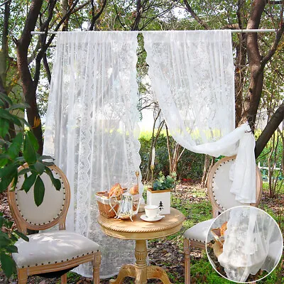 2X Voile Curtains Floral Lace Sheer Drapes Slot Top Door Screening Picnic Decor • £13.31