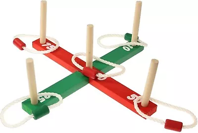 Wooden Ring Toss Garden Game Quiots Hoopla Outdoor Family Rope Party Play Set • £6.79