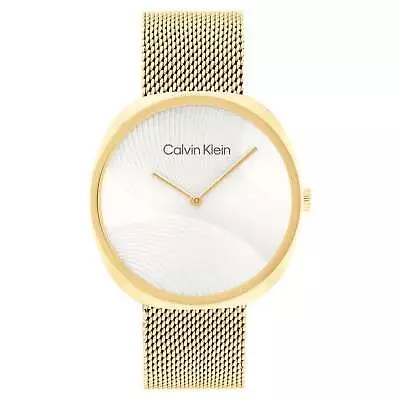 Calvin Klein Gold Steel Mesh Silver White Dial Women's Watch - 25200246 • $239