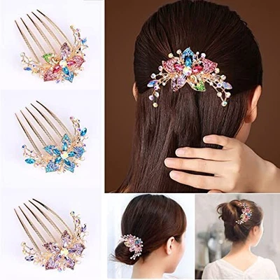 $22.41 • Buy Hair Side Combs Clip, 3 Pcs Metal Fower Rhinestone Wire Twist Hair Pins Gold 